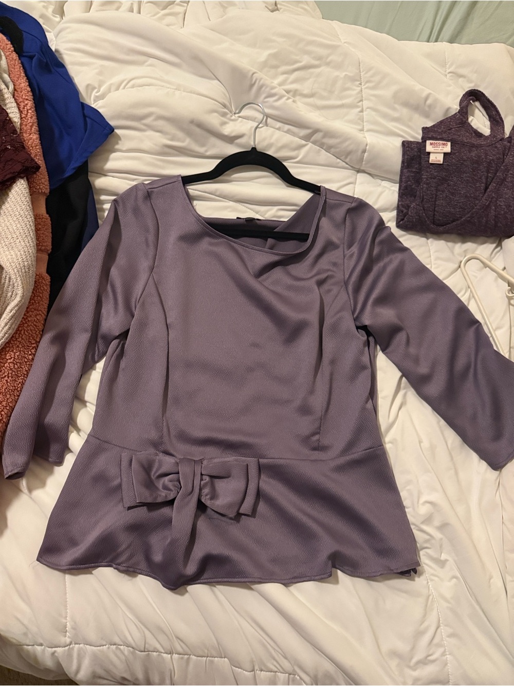 Ann Taylor Lavender Bow-Front Peplum Blouse